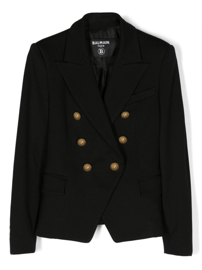 Balmain Kids' Embossed-button Double-breasted Blazer In Black