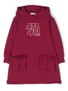 THERE WAS ONE LOGO-PRINT HOODED FLEECE DRESS