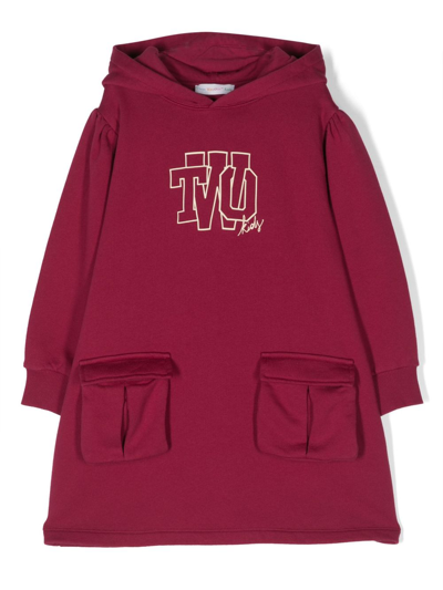 There Was One Kids' Logo-print Hooded Fleece Dress In Red
