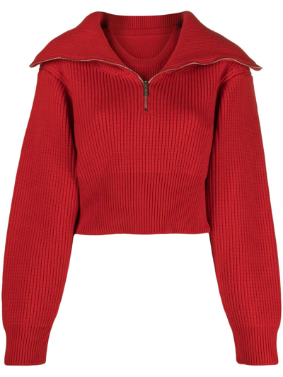 Jacquemus Le Maille Risoul Cropped Wool Jumper In Red