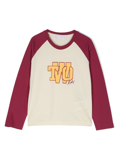 There Was One Kids' Logo-print Cotton Long-sleeve T-shirt In Neutrals