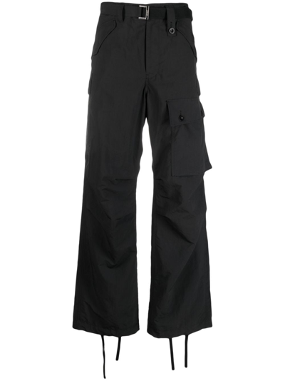 Sacai Tapered-leg Belted Drawstring Trousers In Black