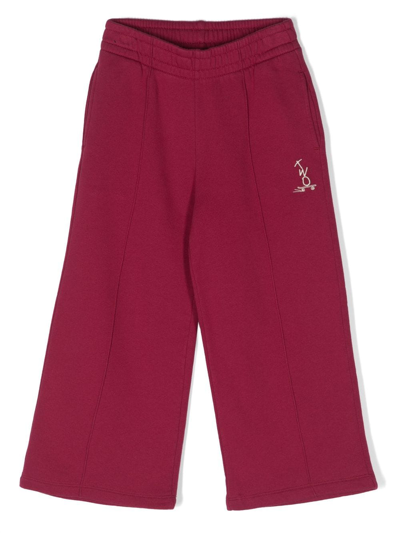 There Was One Kids' Logo-embroidered Wide-leg Track Pants In Red