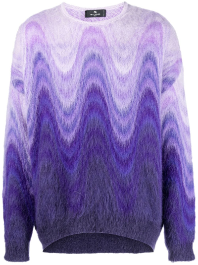 Etro Jumper In Gradient Brushed Mohair Wool In Purple