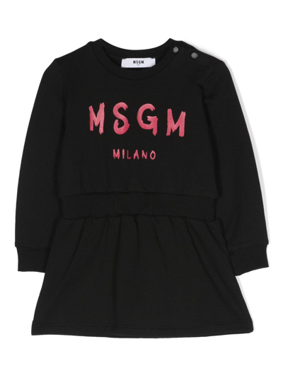 Msgm Black Dress For Baby Girl With Logo