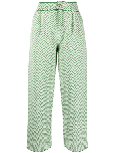 Barrie Chevron-knit Pleated Trousers In Green