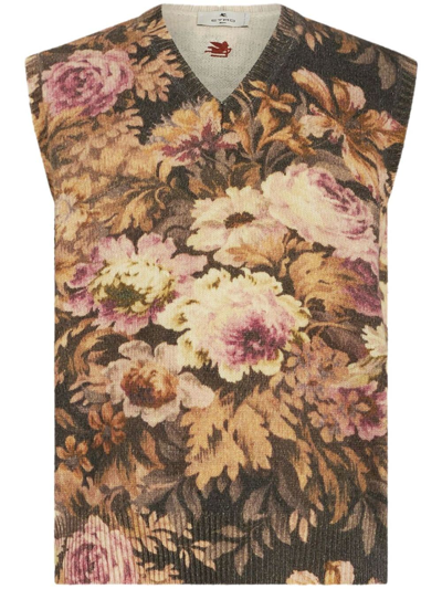 Etro Floral-print Wool Vest In Multicolour