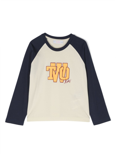 There Was One Kids' Logo-print Cotton Long-sleeve T-shirt In White