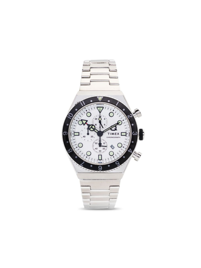 Timex Q  Three Time Zone Chronograph 40mm In Silver