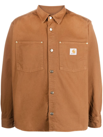 Carhartt Logo-patch Cotton Shirt In Brown