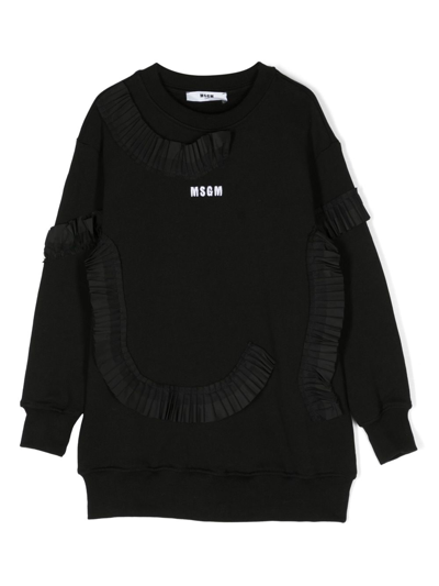 Msgm Kids' Logo-print Pleat-detailing Sweatshirt In Black