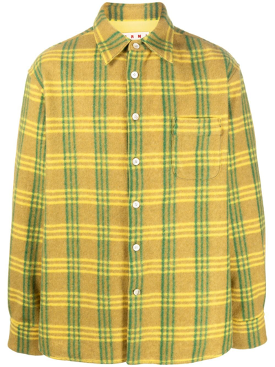 Marni Plaid-check Pattern Flannel Shirt In Green
