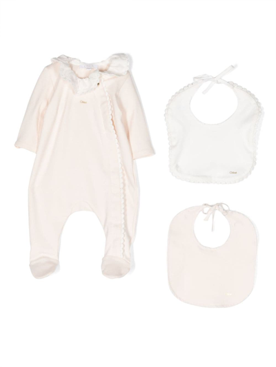 Chloé Babies' Ruffle-trim Cotton Pajama Set In Pink