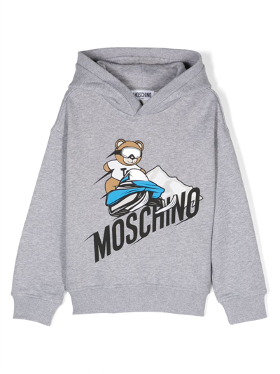 Moschino Kids' Graphic-print Cotton Hoodie In Grey