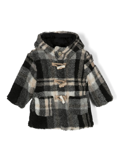 Il Gufo Babies' Check-pattern Fleece-texture Coat In Black