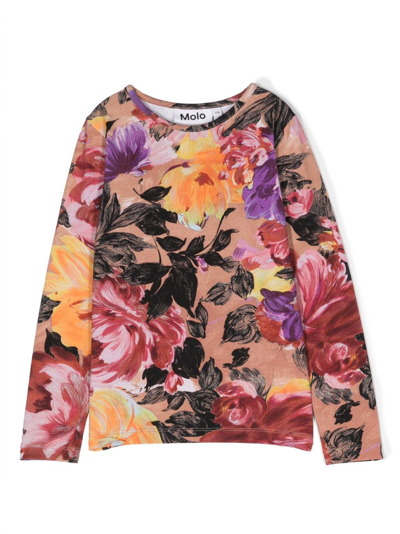 Molo Kids' Painterly-print Long-sleeved T-shirt In Neutrals