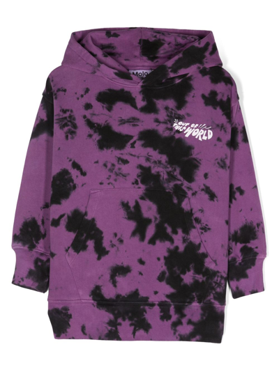 Molo Kids' Slogan-print Tie-dye Hoodie In Purple