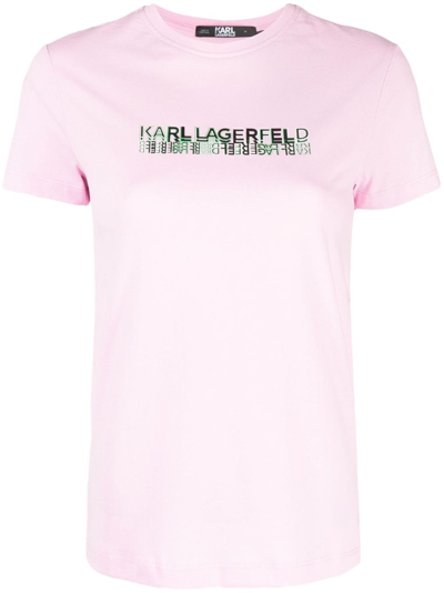 Karl Lagerfeld Logo-print Organic-cotton T-shirt In Pink
