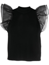 KARL LAGERFELD PUFF-SLEEVE KNITTED TOP