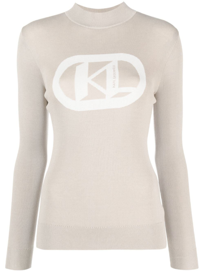 Karl Lagerfeld Flocked Ribbed-knit Logo Jumper In Beige