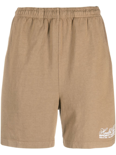 Sporty And Rich Logo-print Track Shorts In Brown