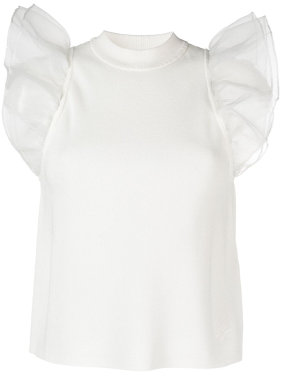 Karl Lagerfeld Ruffle-trim Knitted Top In Soft White