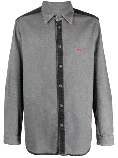 Diesel Panelled-design Cotton Shirt In Grey