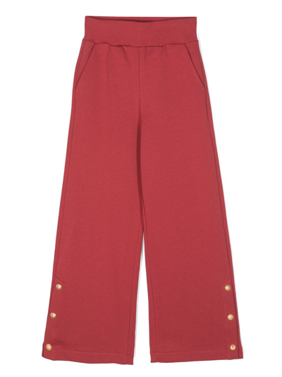 Balmain Kids' Decorative-buttons Wide-leg Cotton Trousers In Red