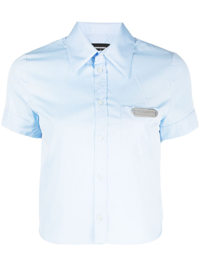 Dsquared2 Logo-plaque Cotton Shirt In Blue