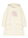 THERE WAS ONE LOGO-PRINT HOODED FLEECE DRESS