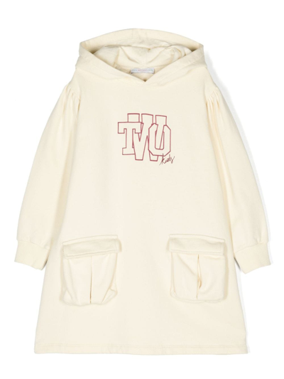 There Was One Kids' Logo-print Hooded Fleece Dress In Neutrals