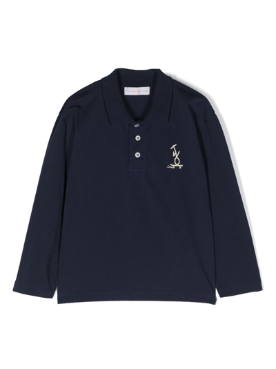 There Was One Kids' Logo-print Cotton Polo Shirt In Blue
