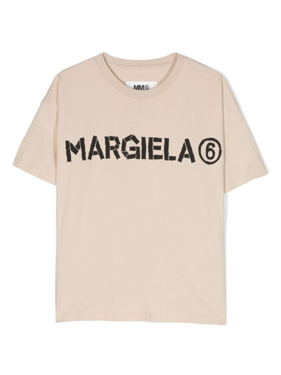 Mm6 Maison Margiela Kids' Logo-lettering Cotton T-shirt In Neutrals