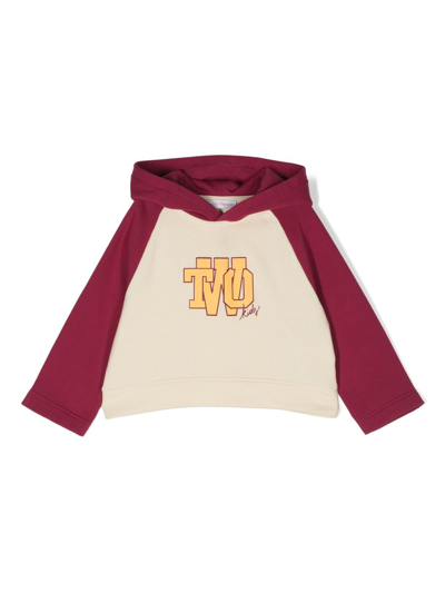 There Was One Kids' Logo-print Colour-block Hoodie In Neutrals