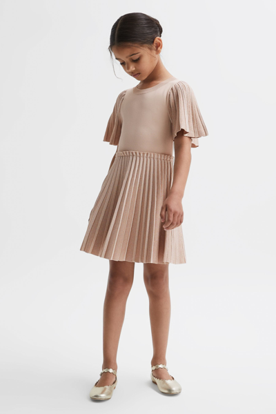 Reiss Kids' Rosalie - Pink Senior Pleated Metallic Short Sleeve Dress, Uk 10-11 Yrs