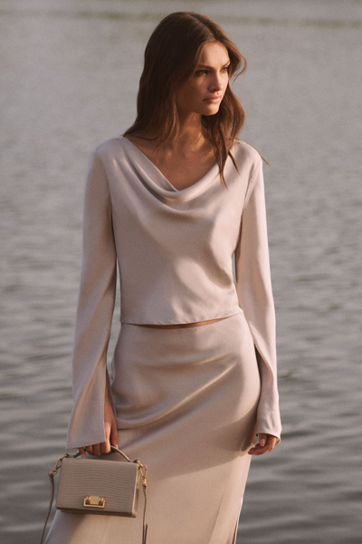 Reiss Silver Metallic Cowl Neck Top