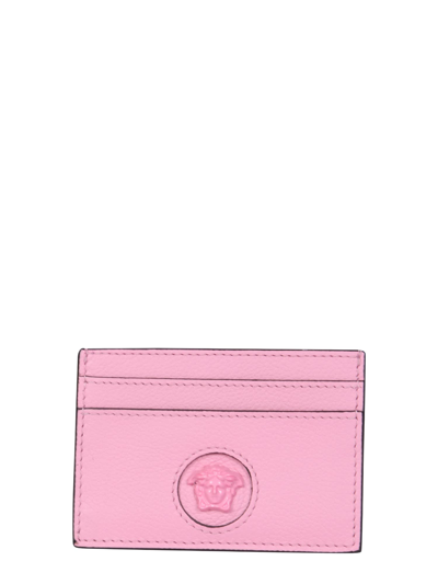 Versace Medusa Leather Card Holder In Rosa