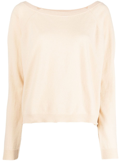Semicouture Boat-neck Virgin Wool-cashmere Blend Jumper In Parchment