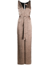 Twinset Leopard-print Satin-finish Jumpsuit In St Black Animalier Ice Coffee