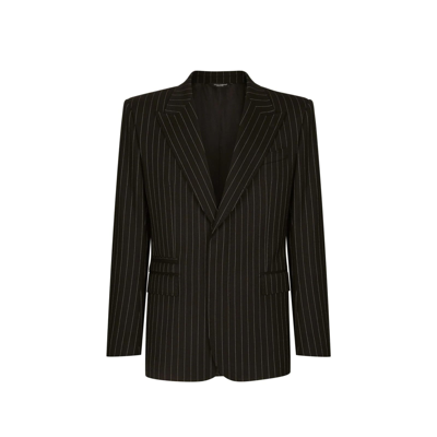 Dolce & Gabbana Pinstripe Stretch Wool Sicilia-fit Jacket In Black