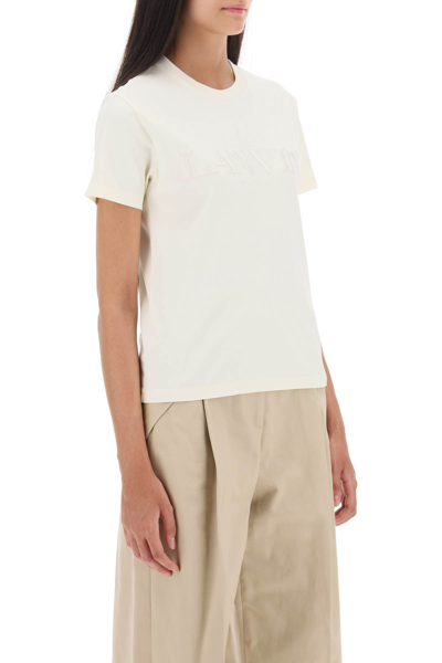 Lanvin Logo Embroidered T-shirt In Crema (white)