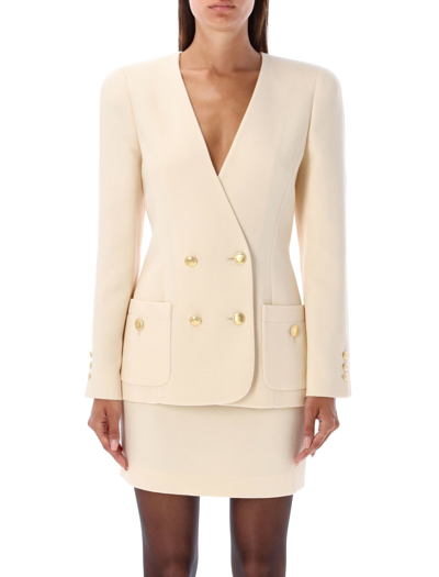 Alessandra Rich Collarless Tweed Boucle Jacket In Ivory