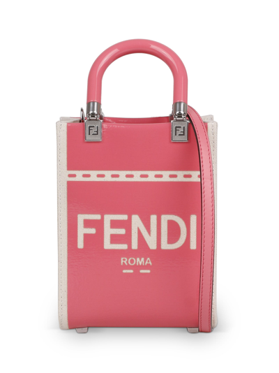Fendi Sunshine Mini Bag In Canvas And Patent Leather In Rosa