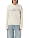 Moncler Logo Embroidered Crewneck Knit Sweater In White