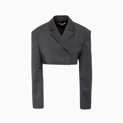 Alessandro Vigilante Ribbed Cropped Blazer In Grey