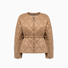 Ganni Shiny Quilted Puffer Jacket With Diamond Pattern In Tanin