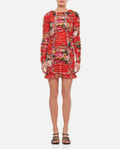 Molly Goddard Ruched Floral-print Minidress In Red