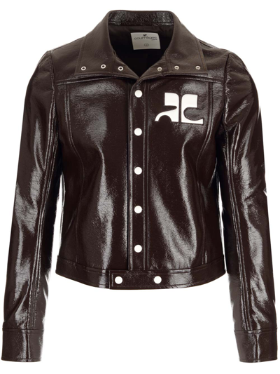 Courrèges Logo-appliqué Long-sleeve Jacket In Brown