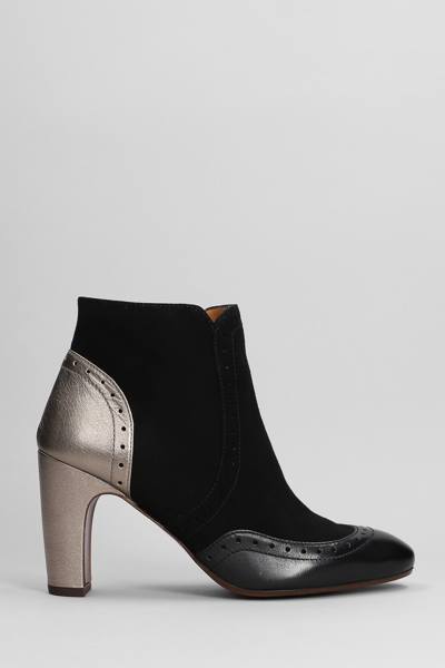 Chie Mihara Eyarci High Heels Ankle Boots In Black Suede And Leather