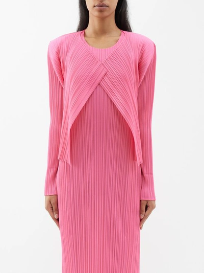 Issey Miyake Technical-pleated Cardigan In Bright Pink